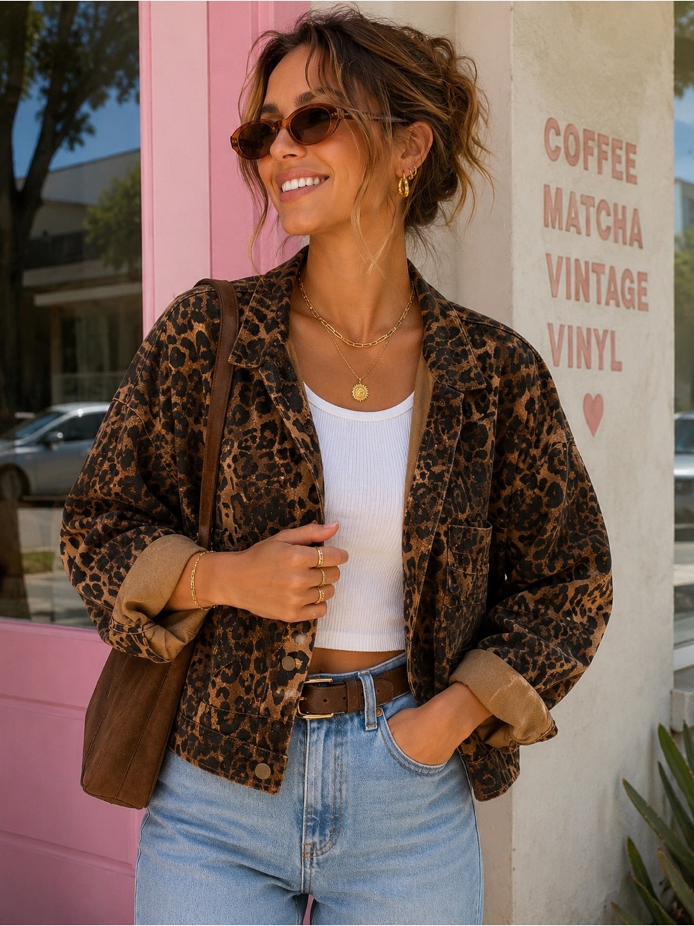 Gergen boho denim Leopard Print Jacket - Brown